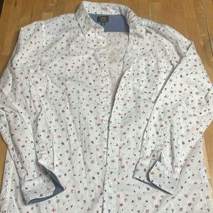 Men's Lee Button Down White Leaf Pattern Long Sleeve Shirt Size Large